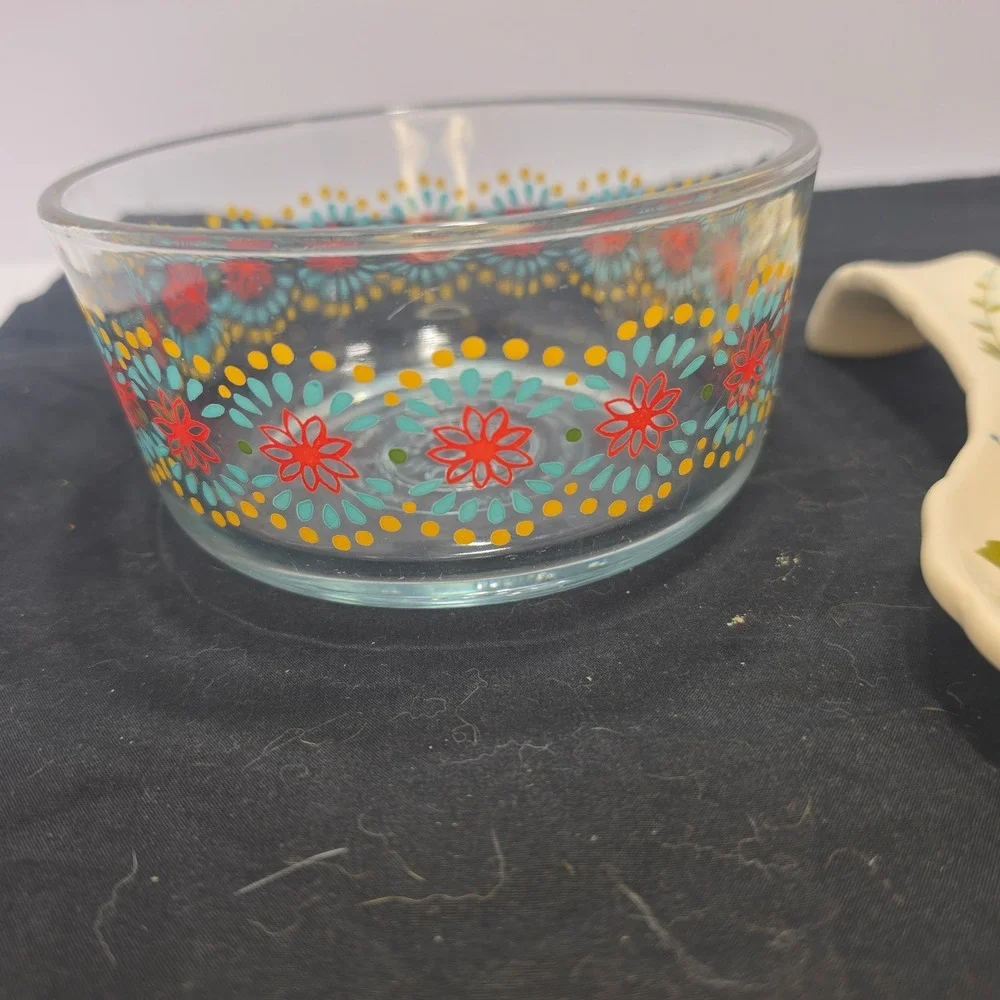 Pioneer Woman 3pc Kitchen Set Sugar Bowl Spoon Rest Glass Floral Bowl Multicolor